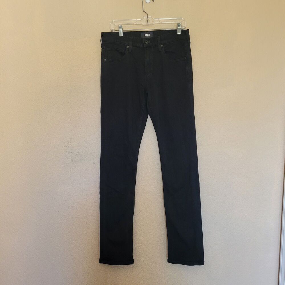 PAIGE Federal Jeans Mens Size 30 32x34 Black Slim Straight Stretch Denim Pockets - Picture 1 of 8